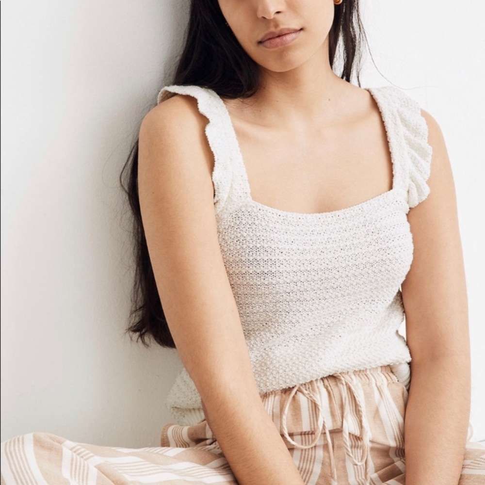 Madewell ivory ruffle strap sweater tank #AK550 -Size XXS